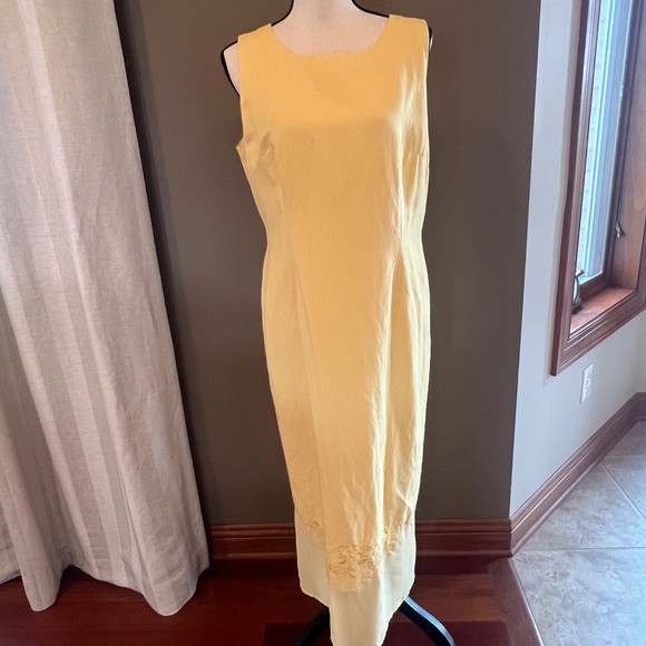 Worthington Yellow two -piece linen blend embroidered maxi dress , Size 12 - Picture 4 of 15
